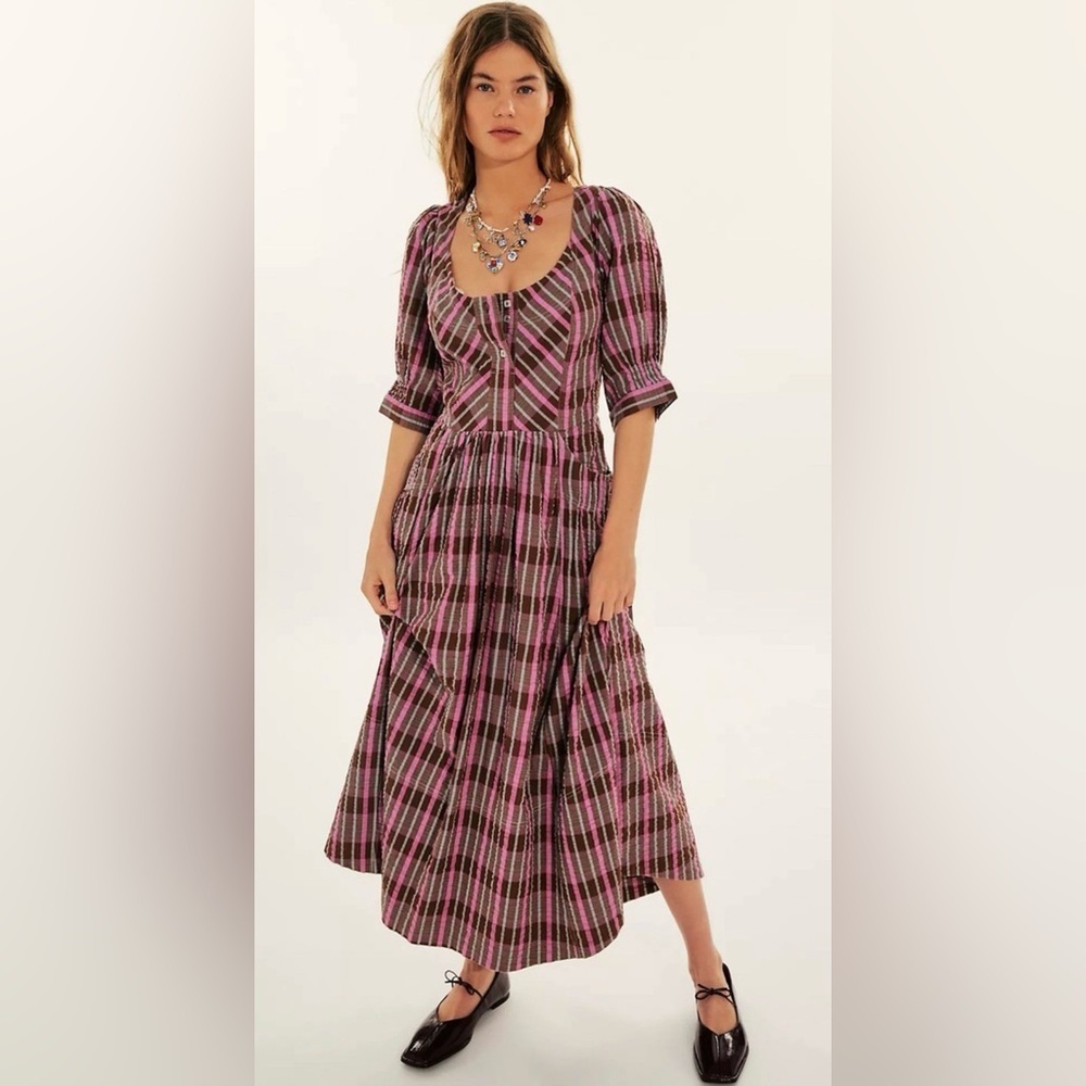 Free People Tulie Plaid Midi Dress Size Small